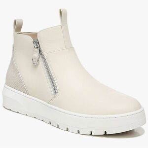 Vionic Brinkely Cream Leather Sneaker Ankle Boots Lug Bootie Chunky Sole Comfort